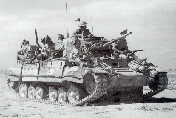 Valentine infantry tank of UK 23rd Armoured Brigade carrying Scottish troops